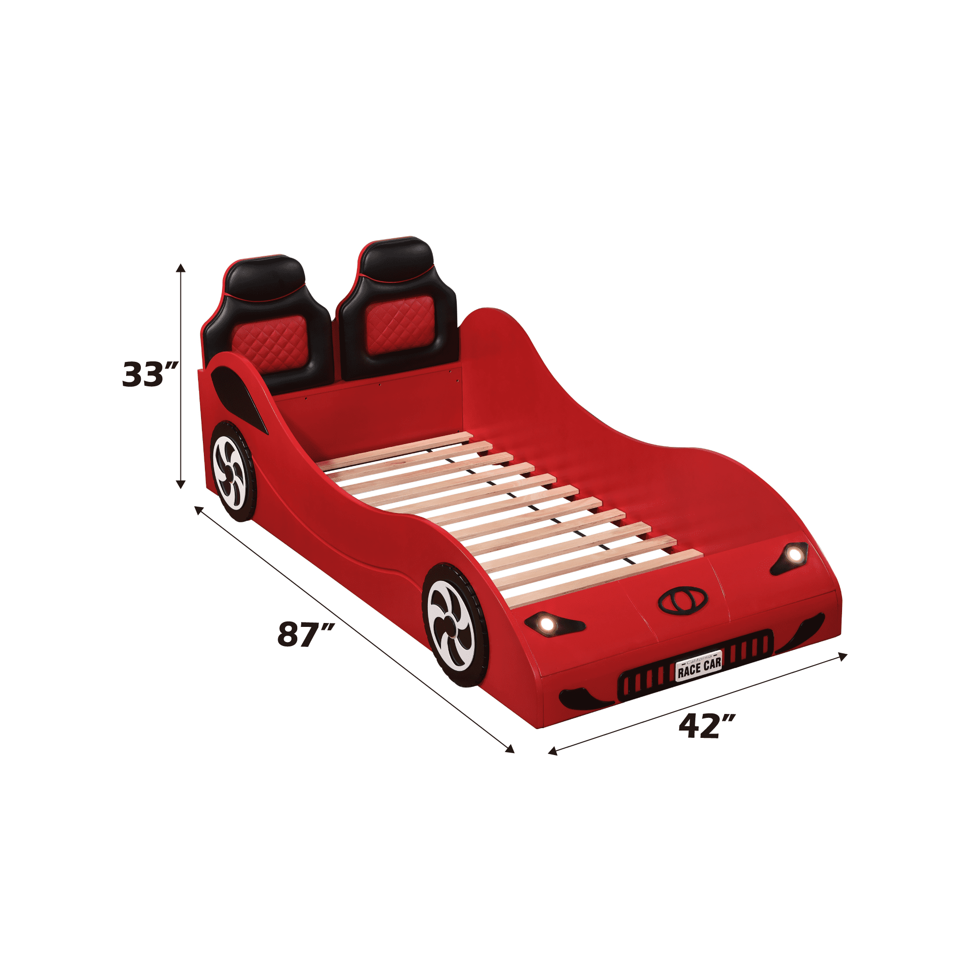 Miekor Furniture Colen Red Finish Twin Car Bed With Led 00075