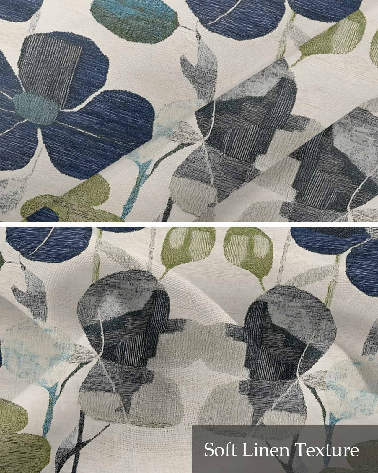 Navy Blue Green Floral Kitchen Valances for Windows Farmhouse Linen Window Valance Curtain for Living Room Window Treatment Vintage Botanical Leaves Valance Rod Pocket Topper Drape, 54 x 18 Inch