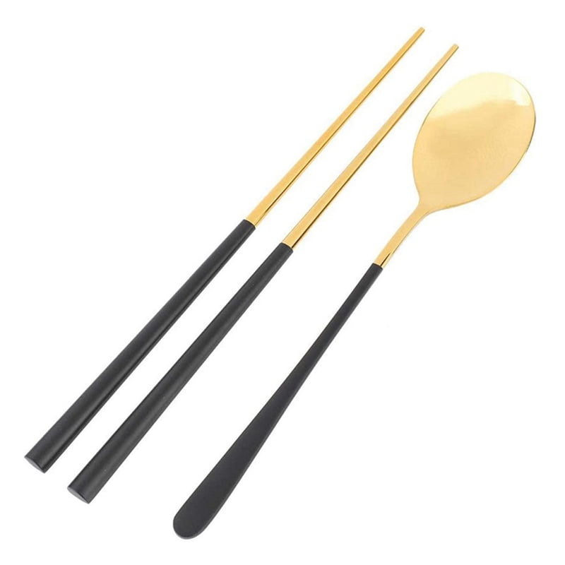 10 Set Korean Spoon Chopsticks Stainless Steel Solid Colorful Handle Chop Sticks 