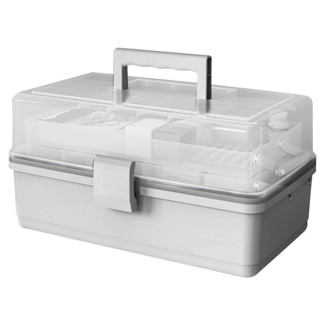 Pill Storage Box 3-Layer Large Capacity Home Cosmetics Case Plastic Sundries Organizer, Ordinary Style, Gray