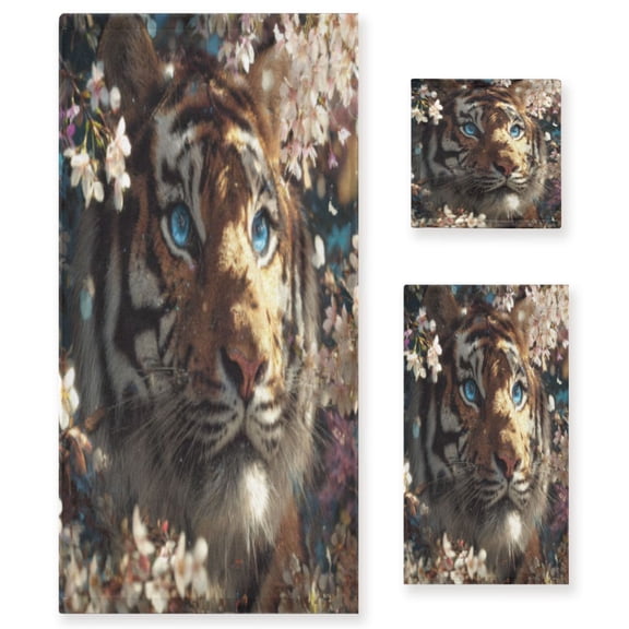 BZSMCE 3piece Bath Towel Sets Hand Bath Towels Fashion Floral Tiger Blue-eye Wonder Printed Towel Sets