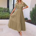 thumbnail image 2 of HXWCHs Robe d'Automne Femme Fluide Col en V Ceinture à Nouer Robe Décontractée d'Été Confortable Plage Évasée Maxi pour Printemps Kaki TTG, 2 of 7