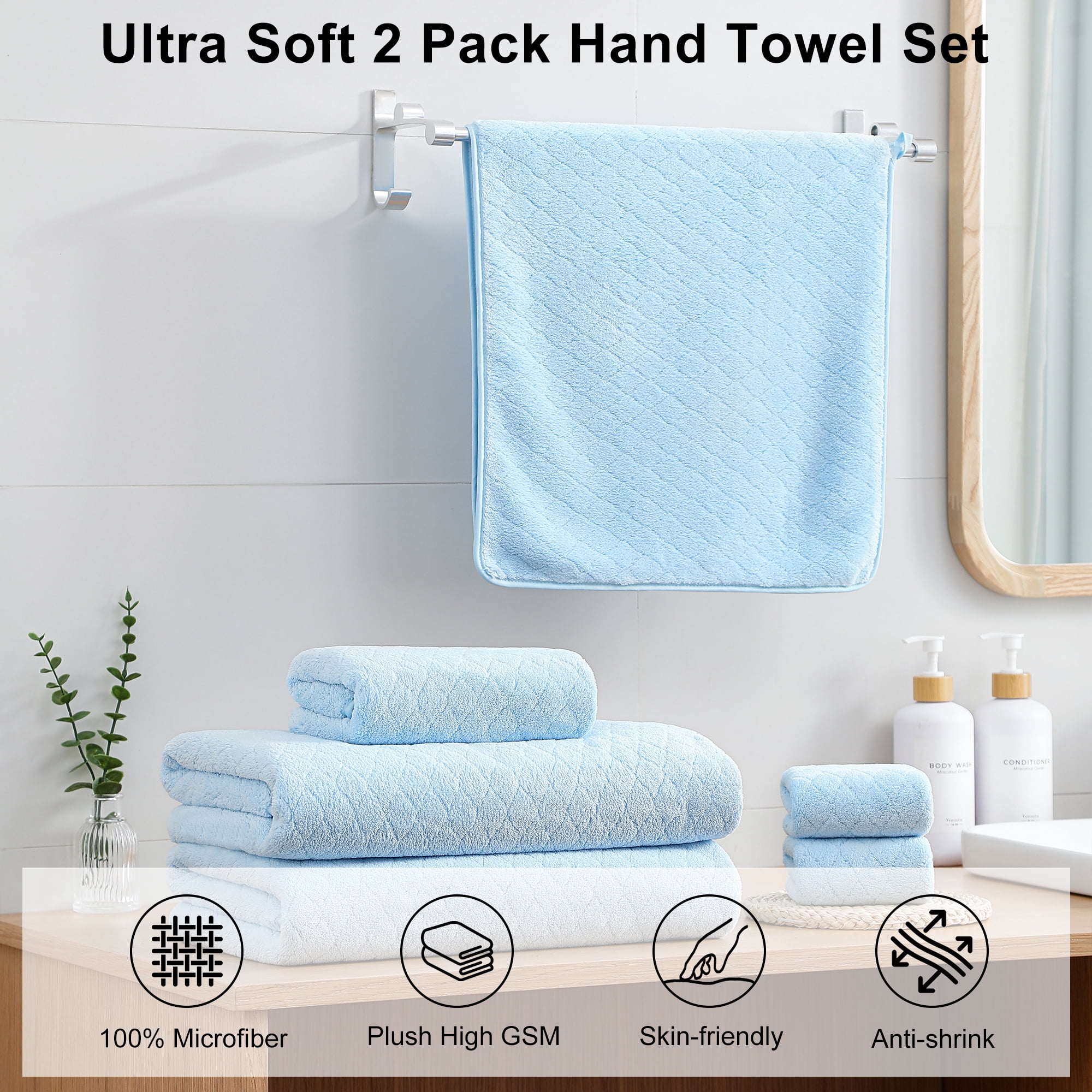 Jessy Home 2 Piece Blue Hand Towels Set Pattern Hand Towel Set