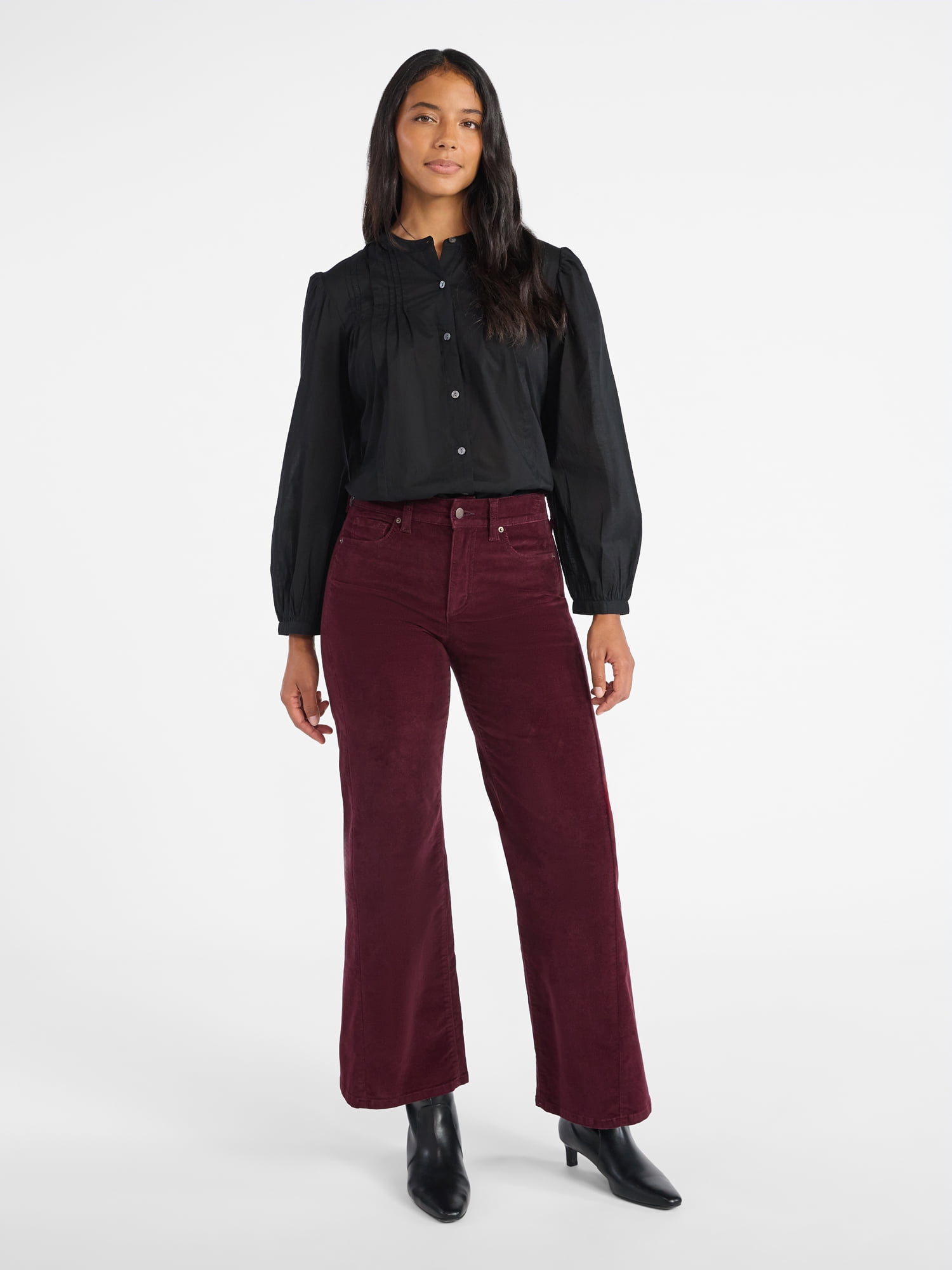 Time and Tru Women's Pintuck Blouse with Long Sleeves, Sizes XS-XXXL
