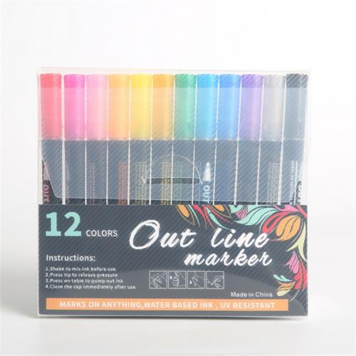 12/24Pcs Glitter Metallic Double Line Outline Pens Art Drawing Diary Painting Pens