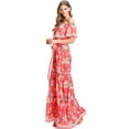 thumbnail image 2 of Jealous Tomato Women's Off Shoulder Chiffon Floral Maxi Dress (M, Orange), 2 of 5