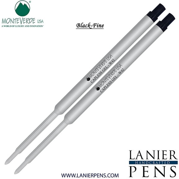 Lanier Combo Pack - 2 Pack - Monteverde Capless Ballpoint W42 Gel Ink Refill Compatible with most Waterman Style Ballpoint Pens - Black (Fine Tip 0.6mm)