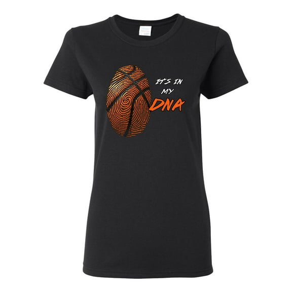 Wild Bobby, Basketball Fingerprint It's In My DNA, Sports, Women Graphic Tee, Black, Small