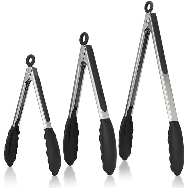 Pinzas de cocina, U-Taste 7/9/12 pulgadas pinzas de cocina para parrilla de alimentos, ensalada, barbacoa, freír, servir, paquete de 3 (negro) oso de fresa Hogar