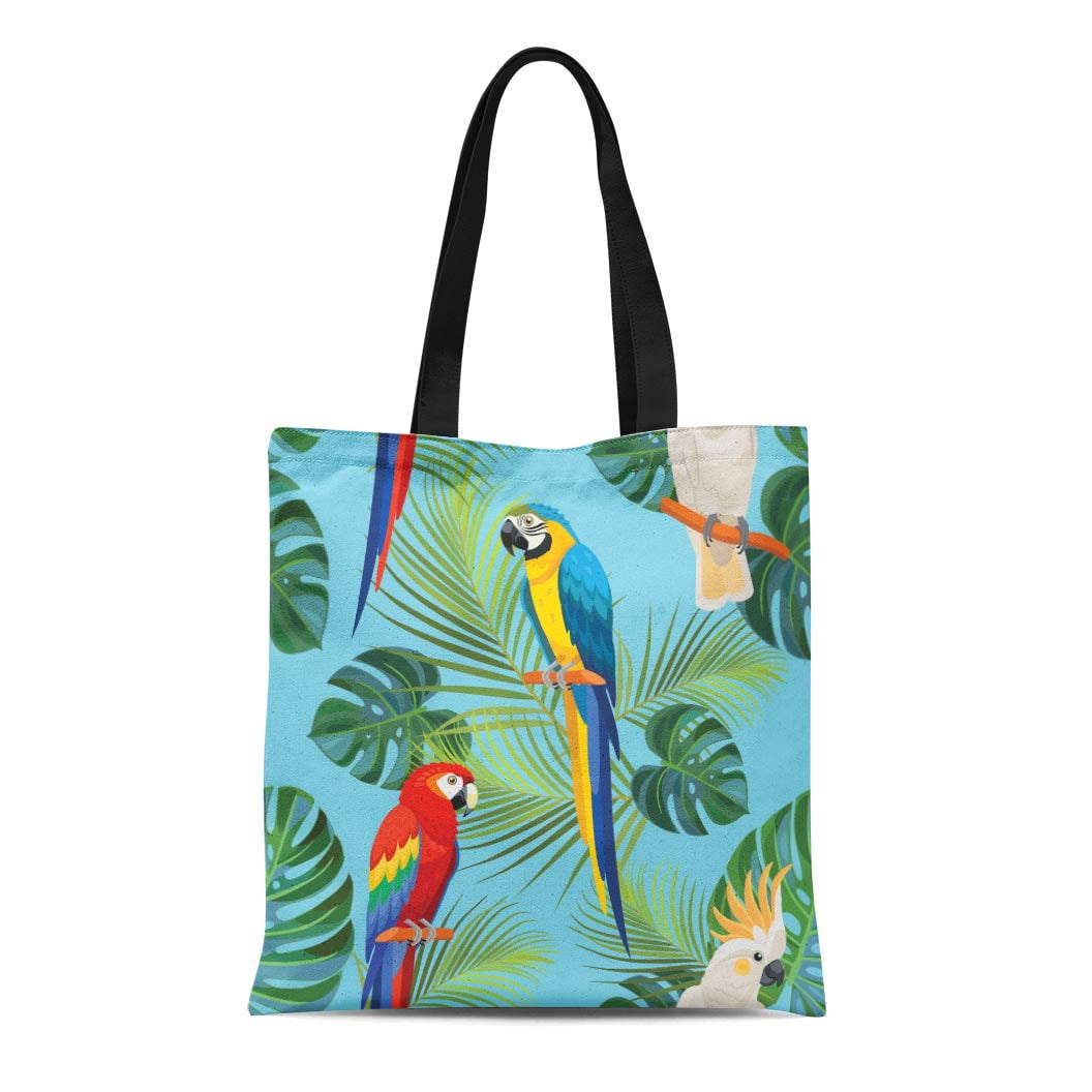 LADDKE Canvas Tote Bag Birds Tropical Pattern Parrots Cockatoo Exotic ...