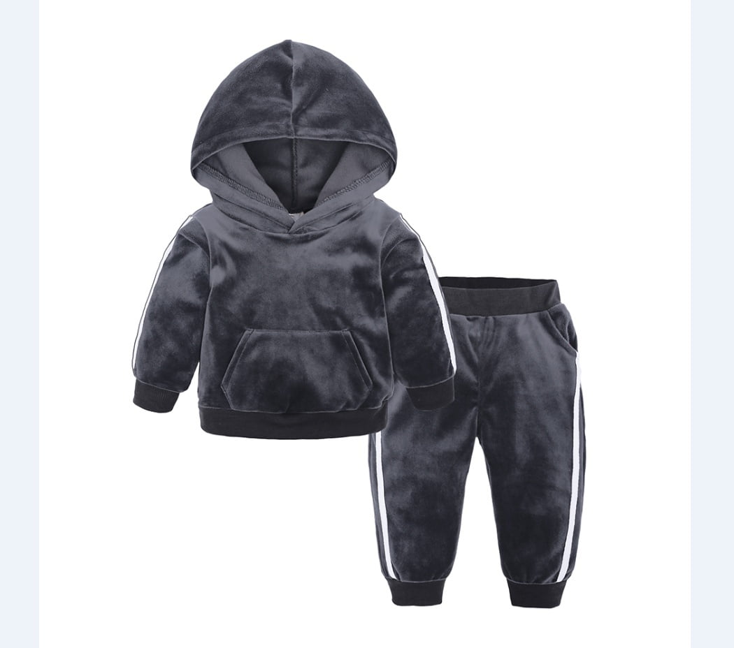 Baby Boy Girl Hooded Sweatshirt Tops+Pants Outfits Tracksuit Velour Warm Clothes 