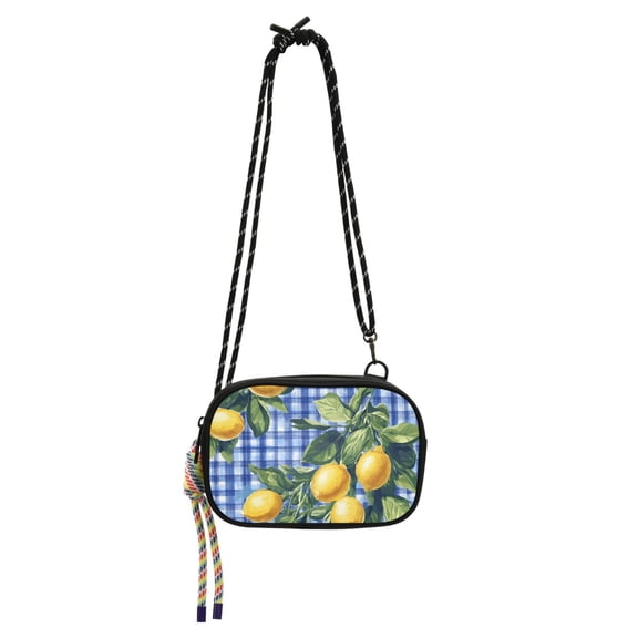 FORMRS Mini Crossbody Bag for Women Adjustable Shoulder Rope Travel Casual Phone Purse, Green Lemon Plaid