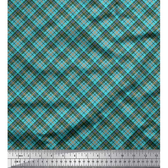 Soimoi Cotton Voile Fabric Diagonal Check Print Fabric by The Yard 42 Inch Wide