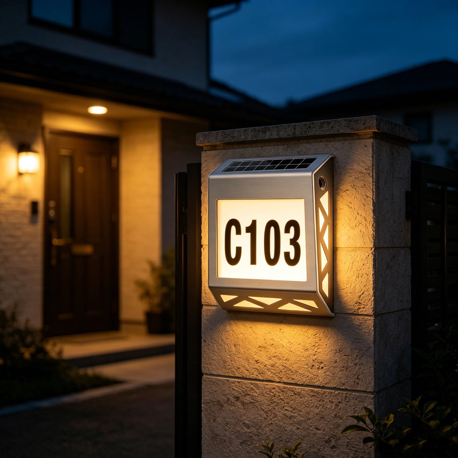CaiTeLin Solar House Number Light, Address Sign With Number Stickers Waterproof, Outdoor Wall Mounted Lamp For Home Yard Front Door