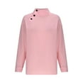 thumbnail image 4 of Cotton Linen Tops Womens 3 Button-Up Stand Collar Long Sleeve T Shirts Loose Plus Size Dressy Casual Blouses (XL, Pink), 4 of 6