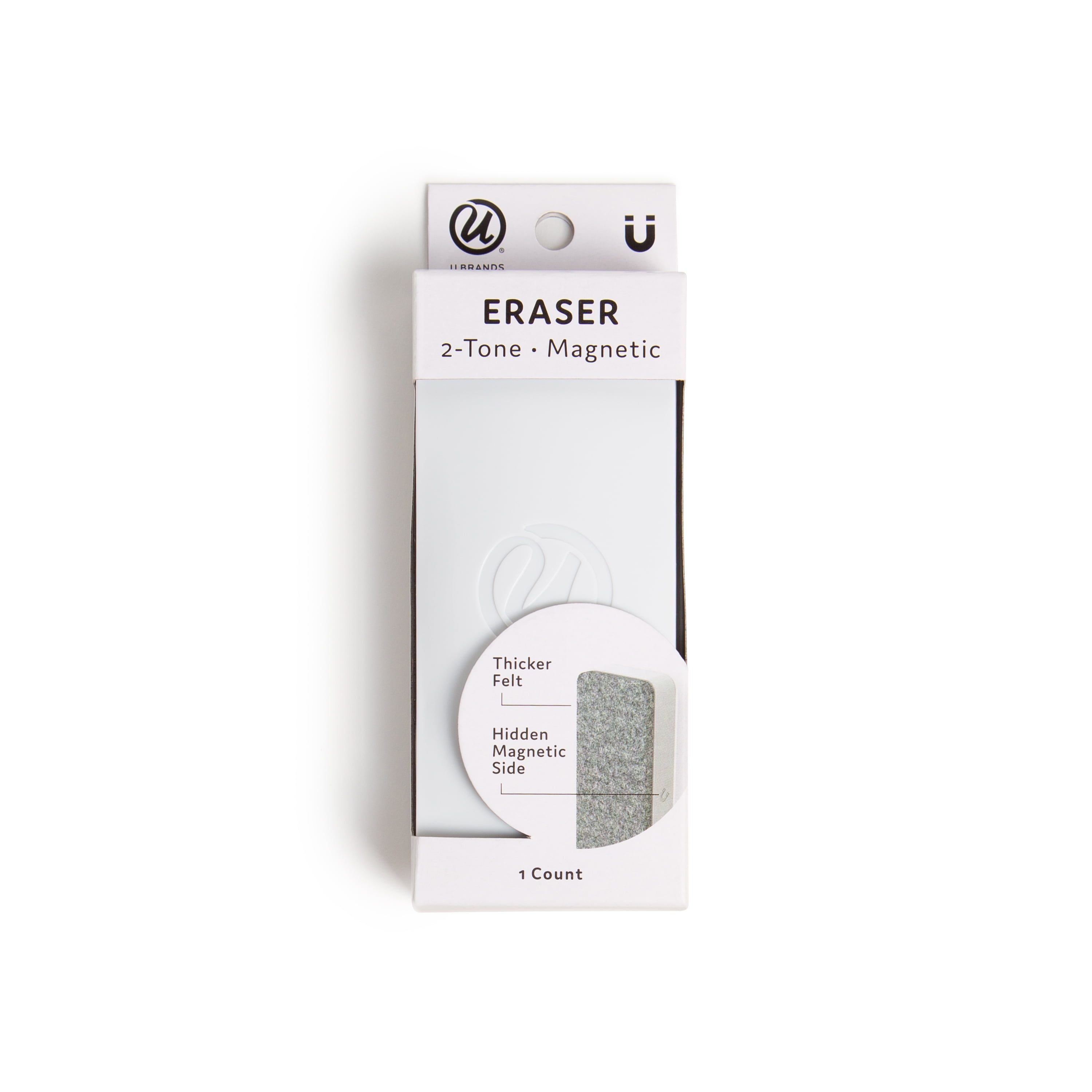 U Brands Magnetic Dry Erase Board Felt Eraser, 2" x 5", Whiteboards, White, 583U