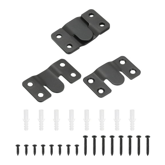 Uxcell Flush Mount Bracket, 2 Sets Interlock Headboard Wall Mounting Brackets Stainless Steel Photo Frame Hook, Black