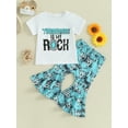 thumbnail image 2 of FEORJGP Kids Baby Girl 2 Piece Summer Outfits 6M 9M 1T 2T 3T 4T 5T Toddler Short Sleeve Graphic T-Shirt Crew Neck Shirt Letter Print Tops and Elastic Floral Flare Pants Casual Cute Clothes, 2 of 9