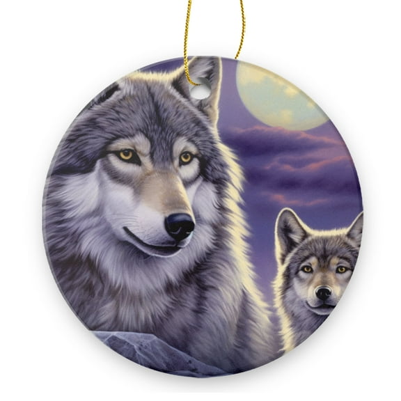 Under The Full Moon Stood The Majestic Gray Wolf - Christmas Ornament Xmas Keepsake Ceramic Ornaments Holiday Decorations for Tree Christmas Gift Ideas 2.95in