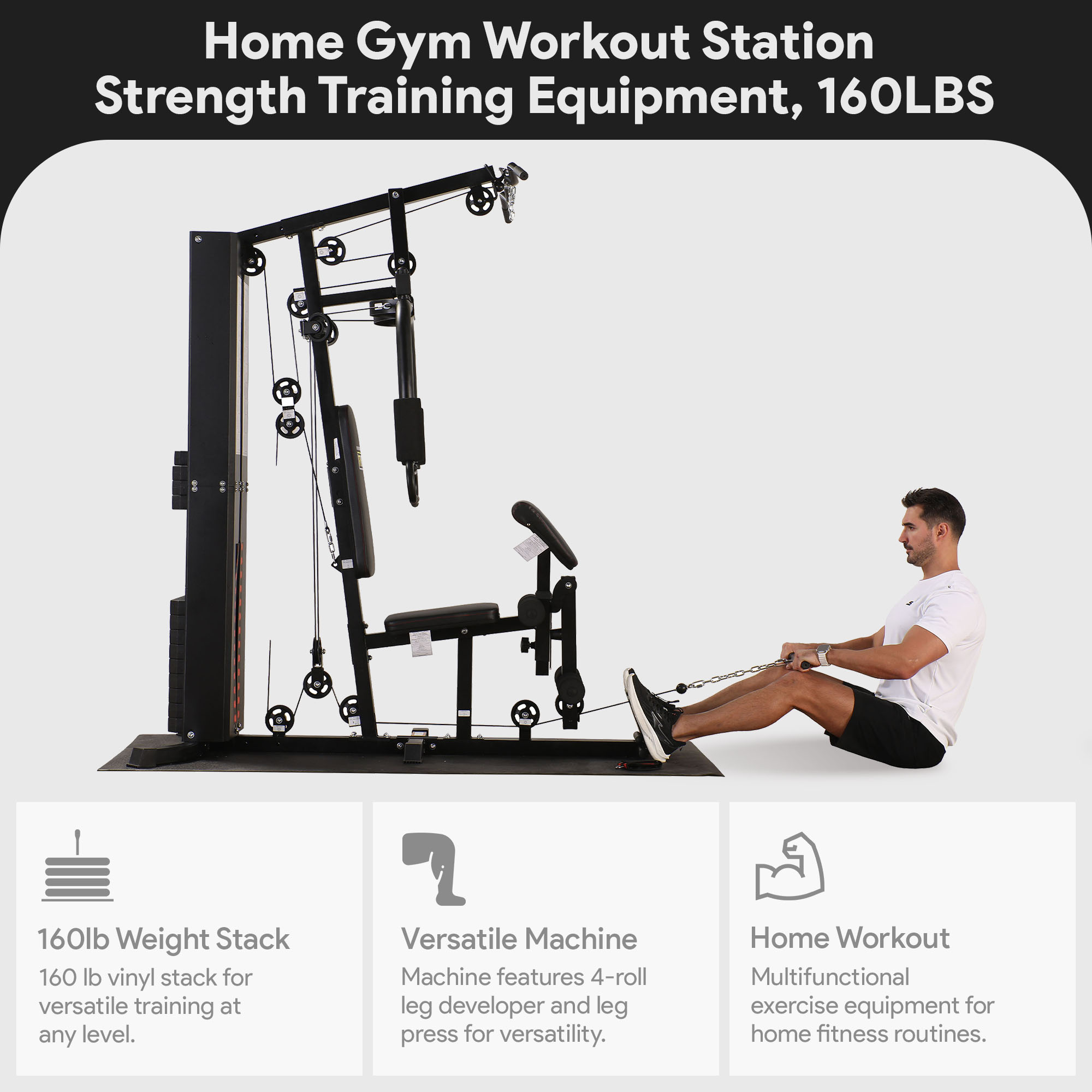 BalanceFrom Multifunctional Home Gym Workout Station with Floor Mat & 160 lb. Weight Stack