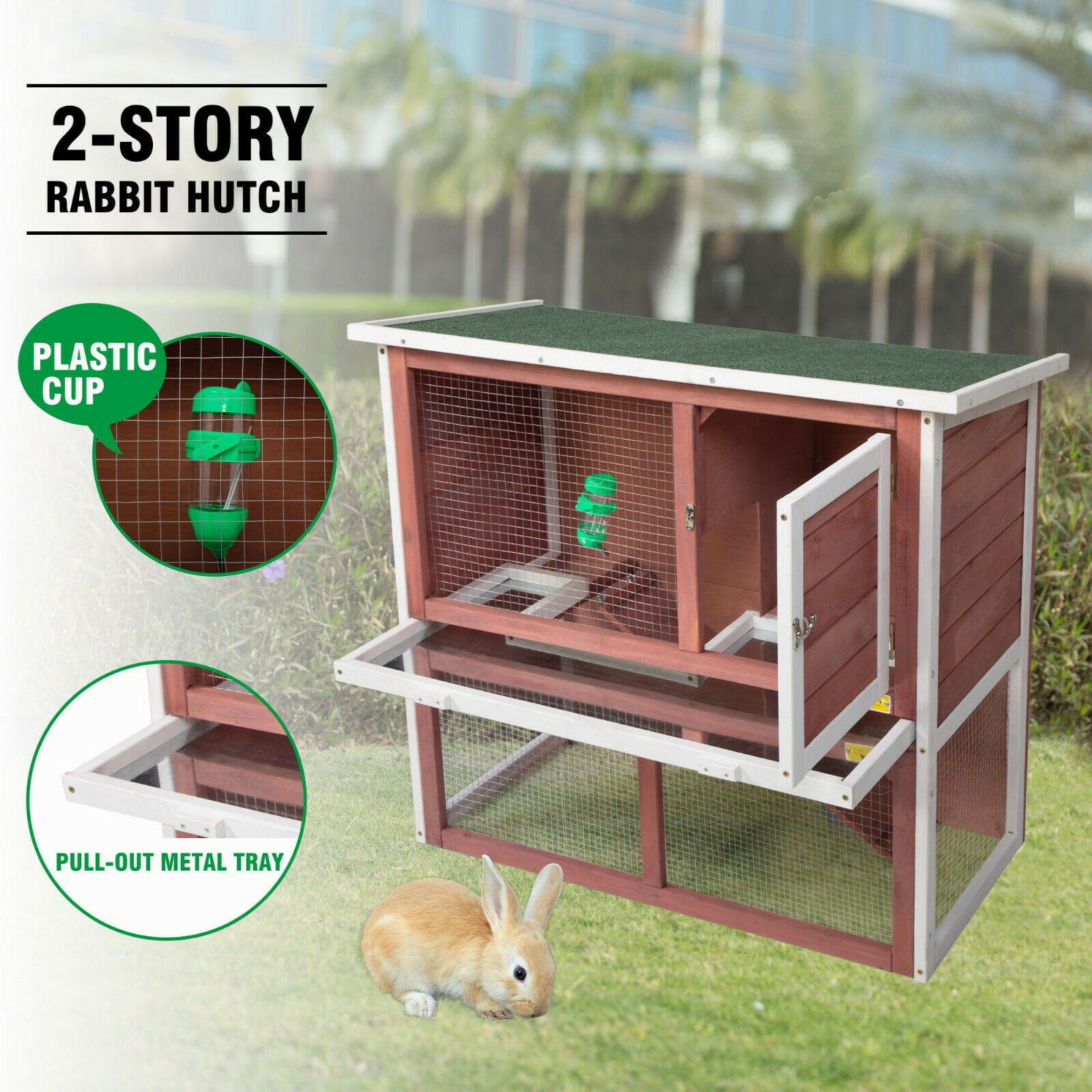 41" Wooden Rabbit Hutch Chicken Coop Cage Hen House Pet Poultry Animal Backyard 
