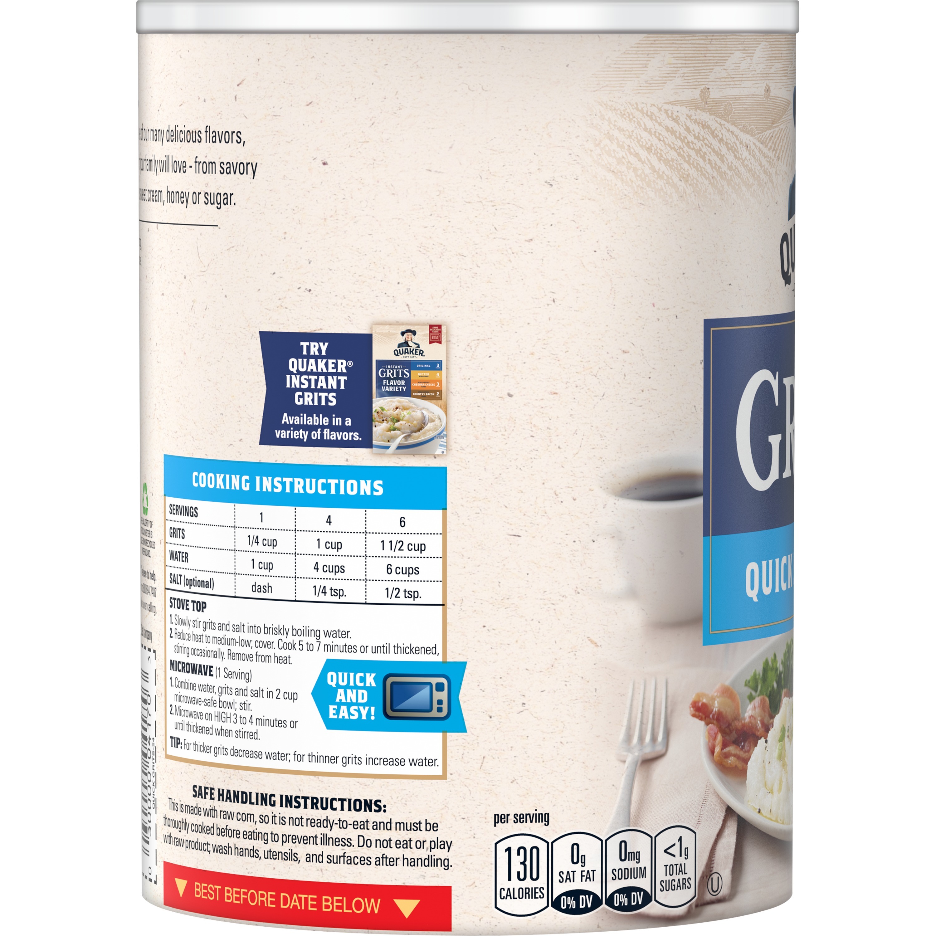 Quaker, Original Quick 5-Minute Grits, Shelf Stable, Ready to Cook, 24 oz Canister - image 3 of 7