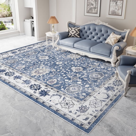 Cozylore 5'x7' Area Rugs for Living Room Modern Rug Soft Low Pile Non Slip Carpet Machine Washable Indoor Rug for Bedroom Dining Room, Blue