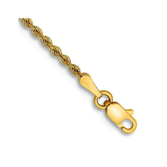 14k Yellow Gold Solid 2mm Handmade Regular Rope Chain Bracelet 8 Inch Lobster Claw Link Bracelet for Women and Men