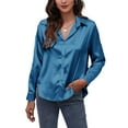 thumbnail image 3 of Capreze Womens Button Down Shirt Long Sleeve Work Dress Shirts V Neck Plain Business Casual Blouses for Women XL Blue, 3 of 3