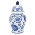 thumbnail image 1 of Sagebrook Home 16418 10 in. Ceramic Assorted Flowers Temple Jar, Blue, 1 of 1