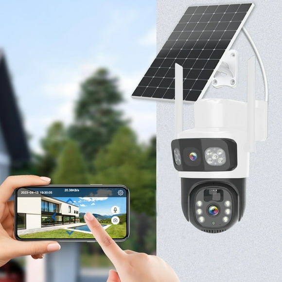 Mejore la seguridad de su hogar con nuestra cámara de vigilancia solar de doble lente para exteriores Experimente monitoreo inalámbrico de 360 grados y cámaras de vigilancia de precisión de alta defin