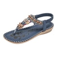 thumbnail image 5 of Rokment Bohemian Wedge Dress Sandals for Women 2026 Beach Summer Vacation Ethnic Butterfly Beaded Low Heel Flip Flops Bride Wedding Comfortable Walking Slingback Thongs Blue Size 9, 5 of 6