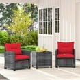 thumbnail image 4 of Costway 5 Piece Patio Rattan Furniture with 2 Ottomans & Tempered Glass Coffee Table Red, 4 of 9