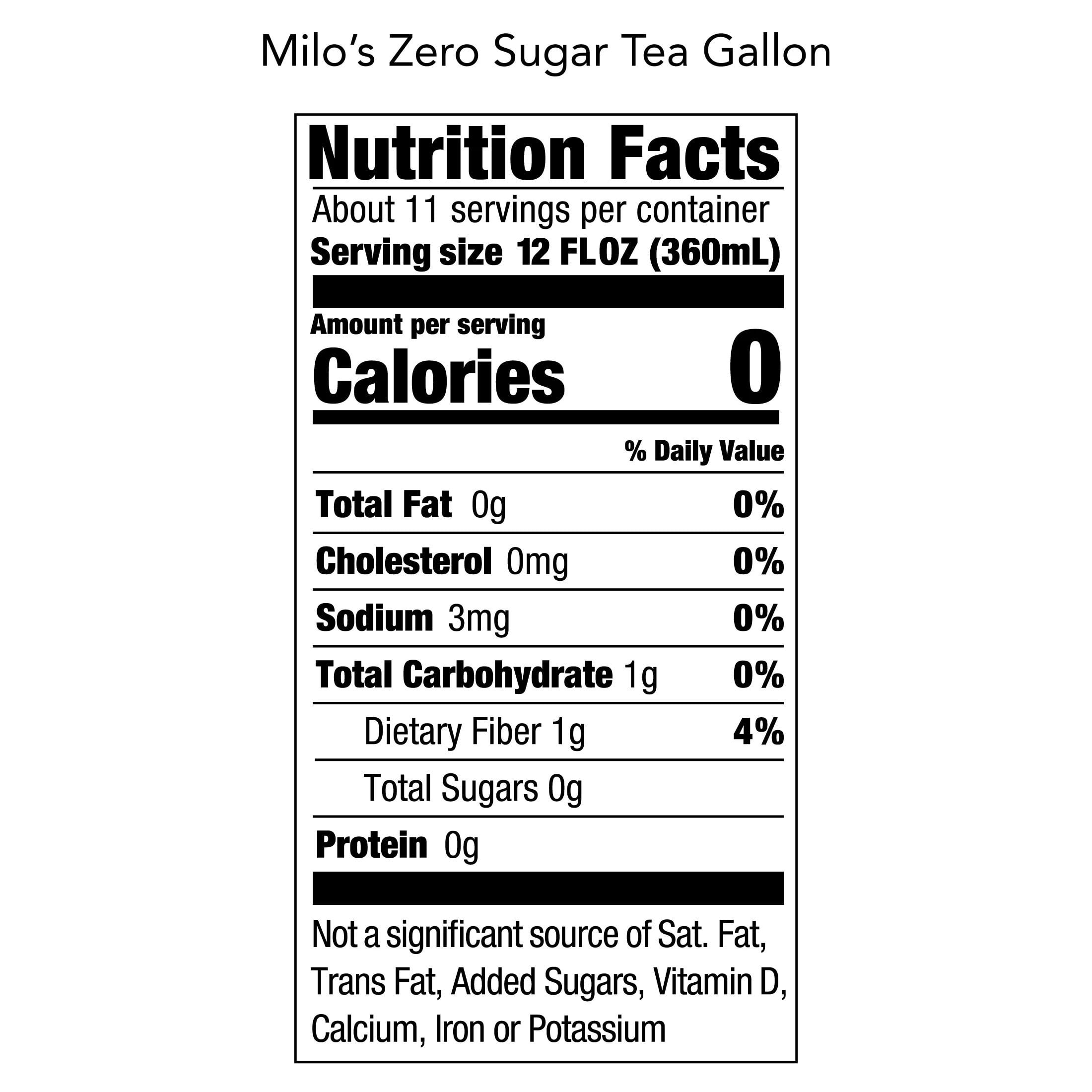 Milo's Zero Sugar Sweet Tea, Refrigerated Iced Tea, 128 fl oz Gallon, No Preservatives, Brewed Fresh Daily