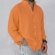 thumbnail image 2 of Camisa lavada de manga larga con botones para hombre: color liso, poliéster, cómoda y holgada para todas las ocasiones, 2 of 8
