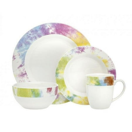 1 x 1 x 1 in. Tie Dye Dinnerware Set, Multi Color - 16 Piece