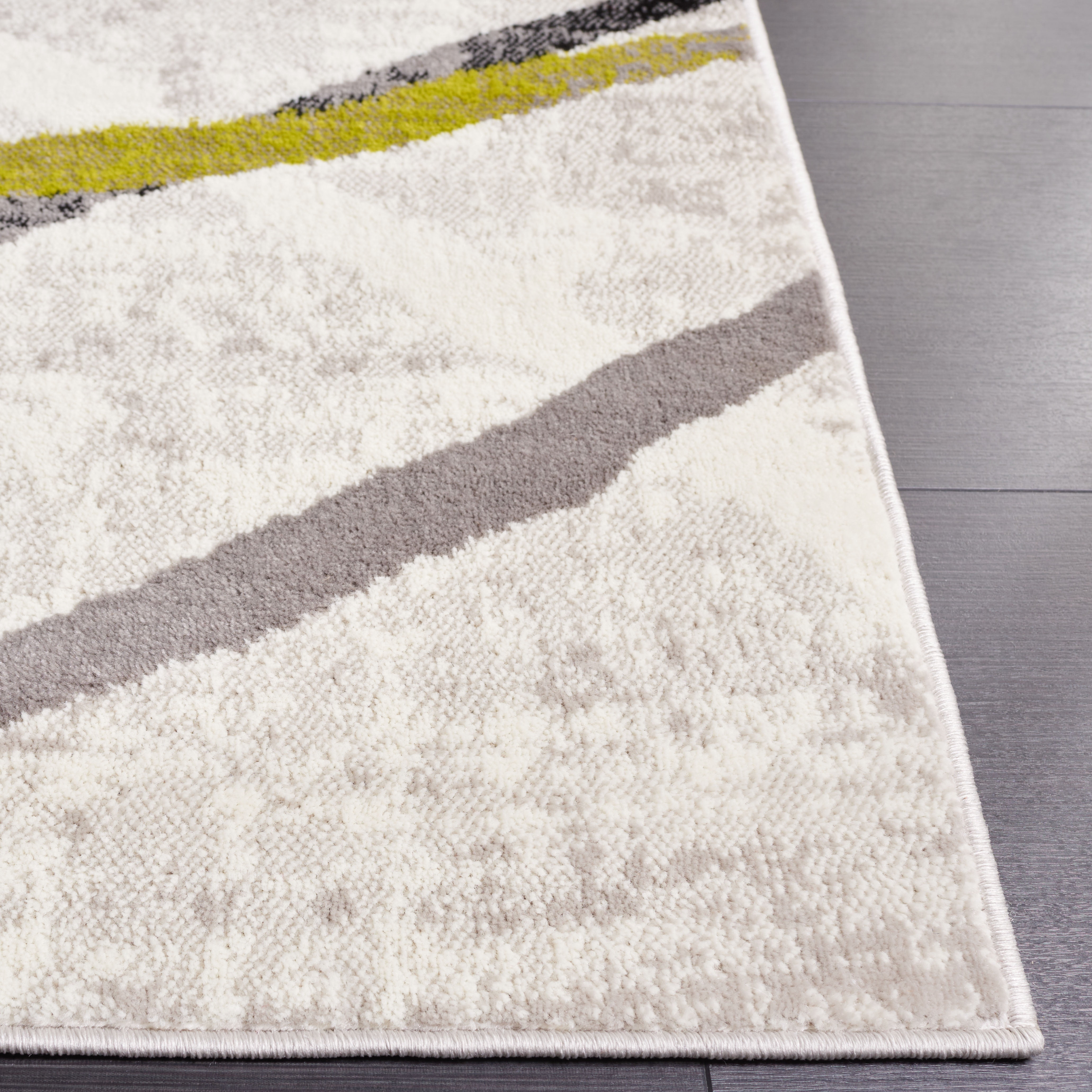 SAFAVIEH Skyler Elouise Geometric Striped Runner Rug, Ivory Grey/Green, 2' x 8'