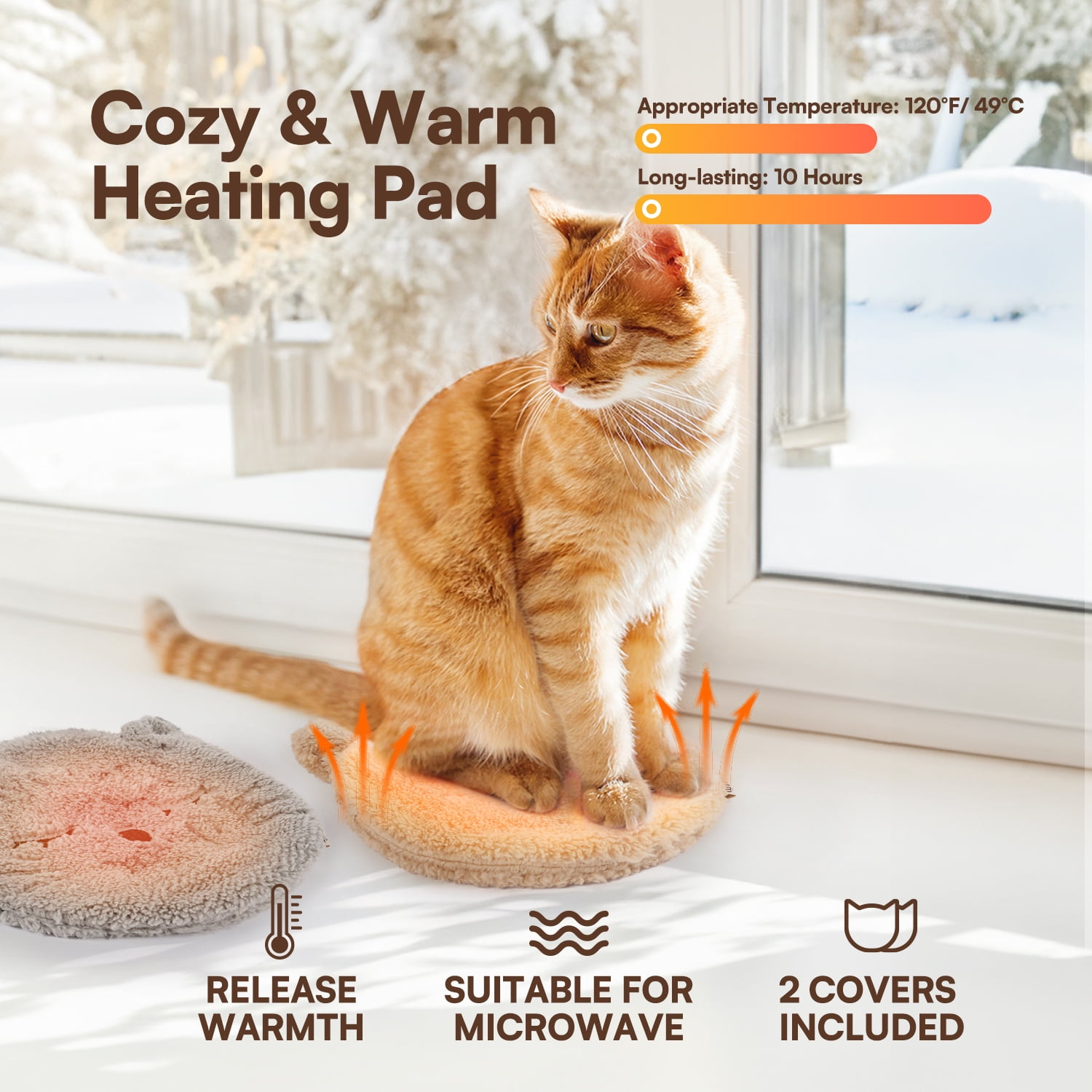 All For Paws Heated Cat Bed Indoor, Microwavable Heating Pads for Kitties, Puppies & Small Pets, Non-Electric Heating Dog Bed with 2 Washable Fleece Covers