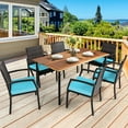 thumbnail image 1 of Gymax 7PCS Patio Dining Furniture Set Yard w/ Wooden Tabletop Turquoise Cushions, 1 of 10