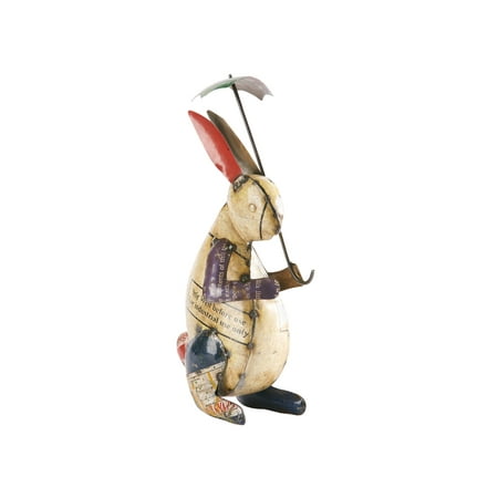 Outdoor Metal Sculptures For Sale Art & Artifact Rabbit with Umbrella Garden Sculpture - Recycled Metal Outdoor Decor Hare Bunny Figurine Statuette ()