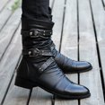thumbnail image 4 of Botas de invierno a media pantorrilla con punta estrecha para hombre, botas Chelsea con correa y hebilla, botas de cuero para motocicleta, zapato de invierno para hombre de caña alta, 4 of 5