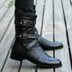 thumbnail image 4 of Botas de invierno a media pantorrilla con punta estrecha para hombre, botas Chelsea con correa y hebilla, botas de cuero para motocicleta, zapato de invierno para hombre de caña alta, 4 of 5