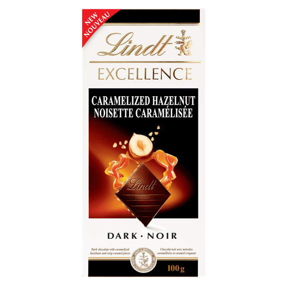 Lindt EXCELLENCE Tablette de chocolat noir aux noisettes caramélisées, 100g 100 g