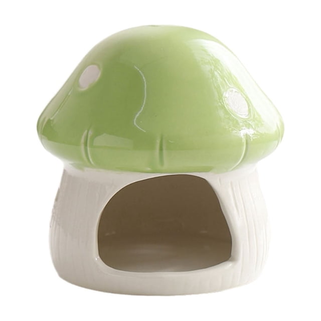 Ceramic Hamster Hideout House with Mushroom Design for Small Pets 3.5 in