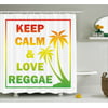 Rasta Shower Curtain, Keep Calm and Love Reggae Quote in Ombre Rainbow Colors Music Themed, Fabric Bathroom Set with Hooks, 69W X 75L Inches Long, Pale Green Red and Yellow, by Ambesonne