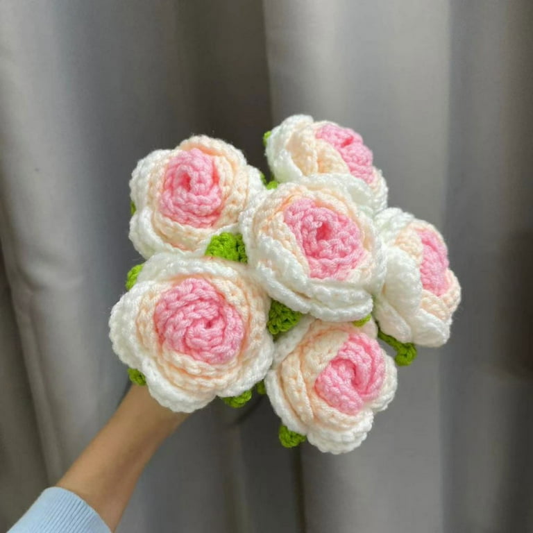 Hand-woven Flower Rose Crochet Bouquet Wedding Decoration Knitting Gifts