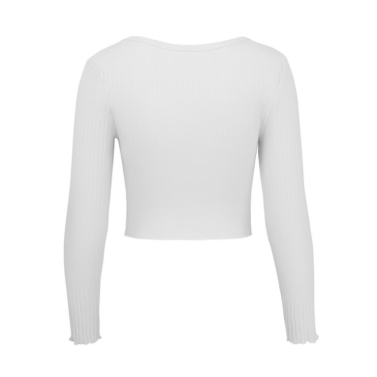 YYDGH Women's Button Front V Neck Long Sleeve Slit Hem Crop Top
