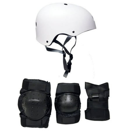 - Skateboard Helmet Elbow/Knee/Wrist Pad Combo ADULT LARGE Bmx Inline WHITE