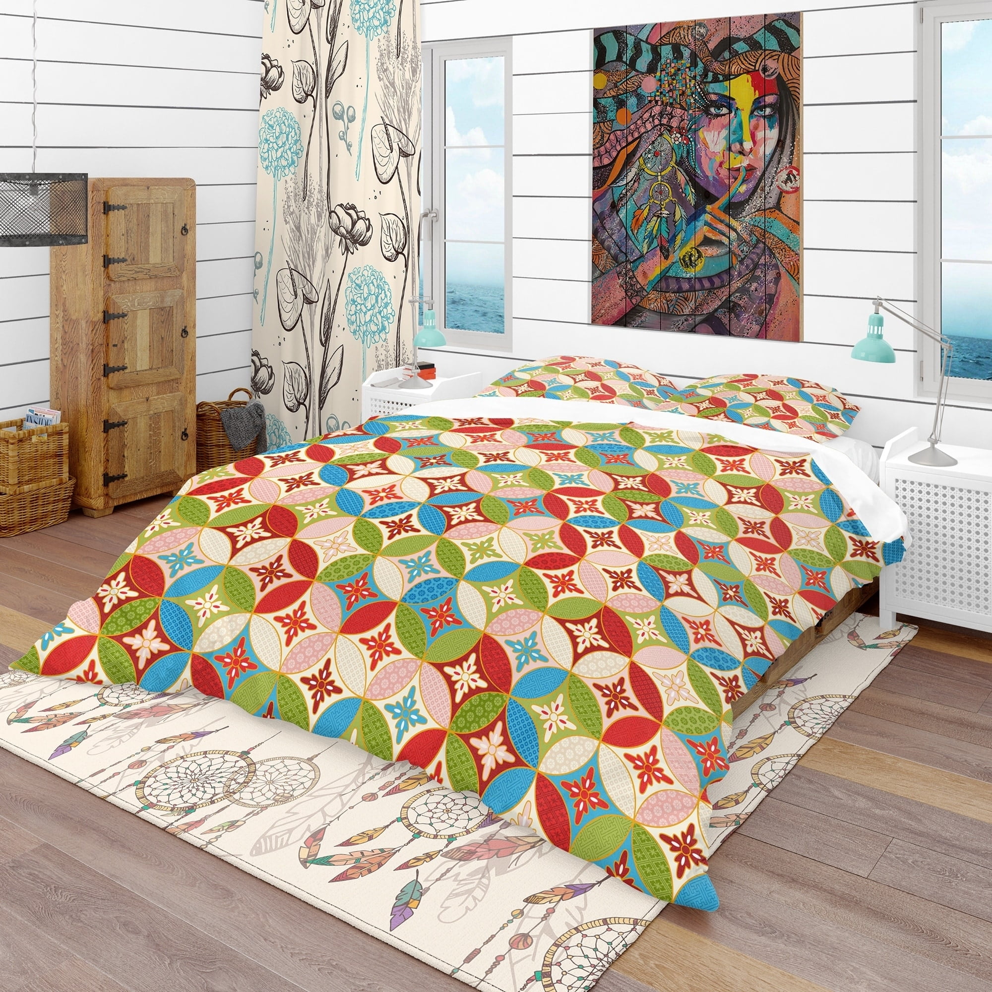 Designart Circles Japanese Texture Bohemian Eclectic Duvet Cover Twin Bedding Set 1 Sham Green Walmart Com Walmart Com