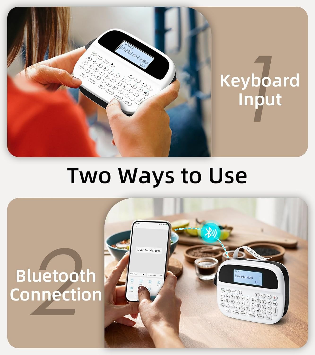 Phomemo M950 Label Maker – Bluetooth Waterproof Label Maker with QWERTY Keyboard, USB-C Rechargeable Handheld Printer, Replace P-HTM950 for School, Home & Office